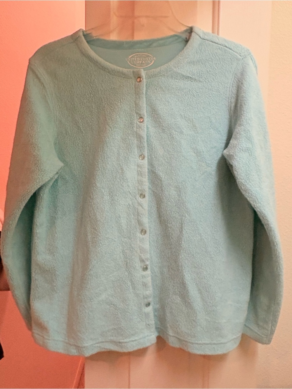 Women's Light Aqua Button-Front Fleece Cardigan